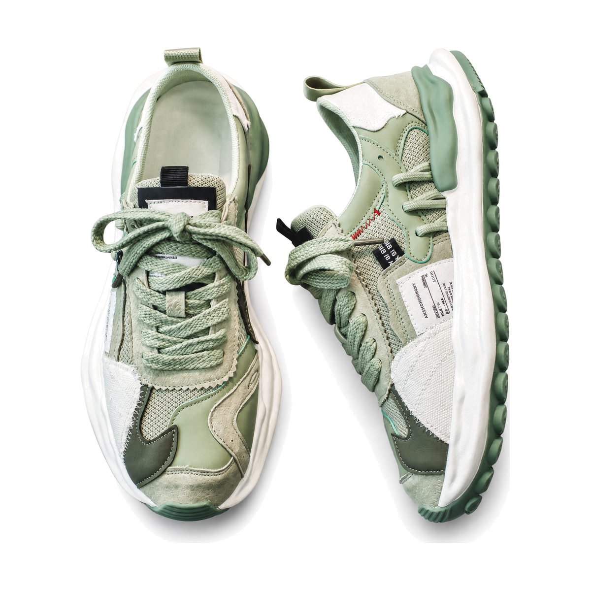 Men's Sage and Gray Chunky Running Sneakers - studio white background