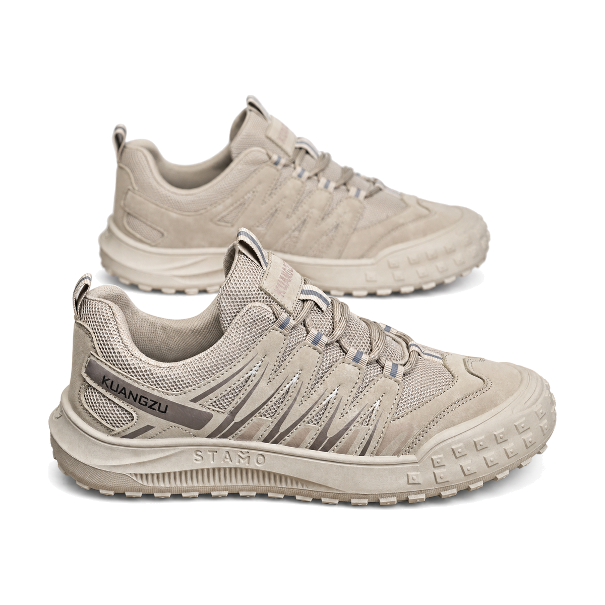 Men's Sage Green, Black and Silver Outdoor Walking Sneakers - studio white background