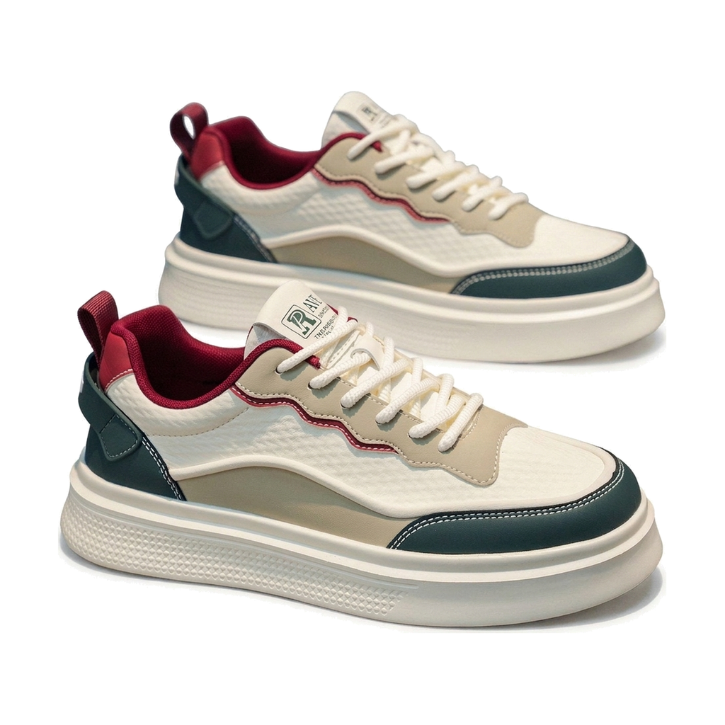Men's Silver, Beige and Cream Retro Trainer Sneakers - studio white background