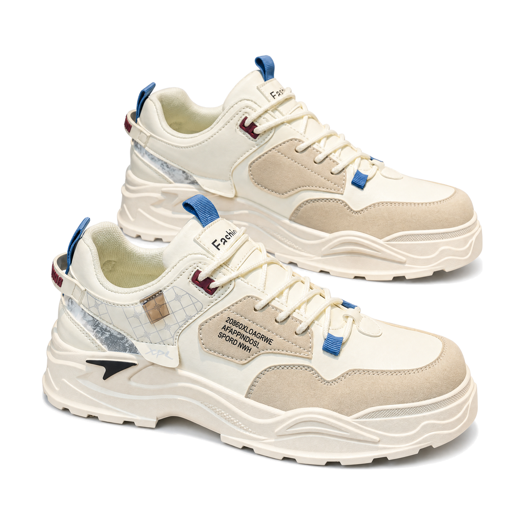 Men's Silver, Beige and Sage Green Casual Sneakers - studio white background