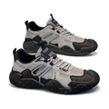 Men's Silver, Black and Navy Mesh Outdoor Walking Sneakers - studio white background