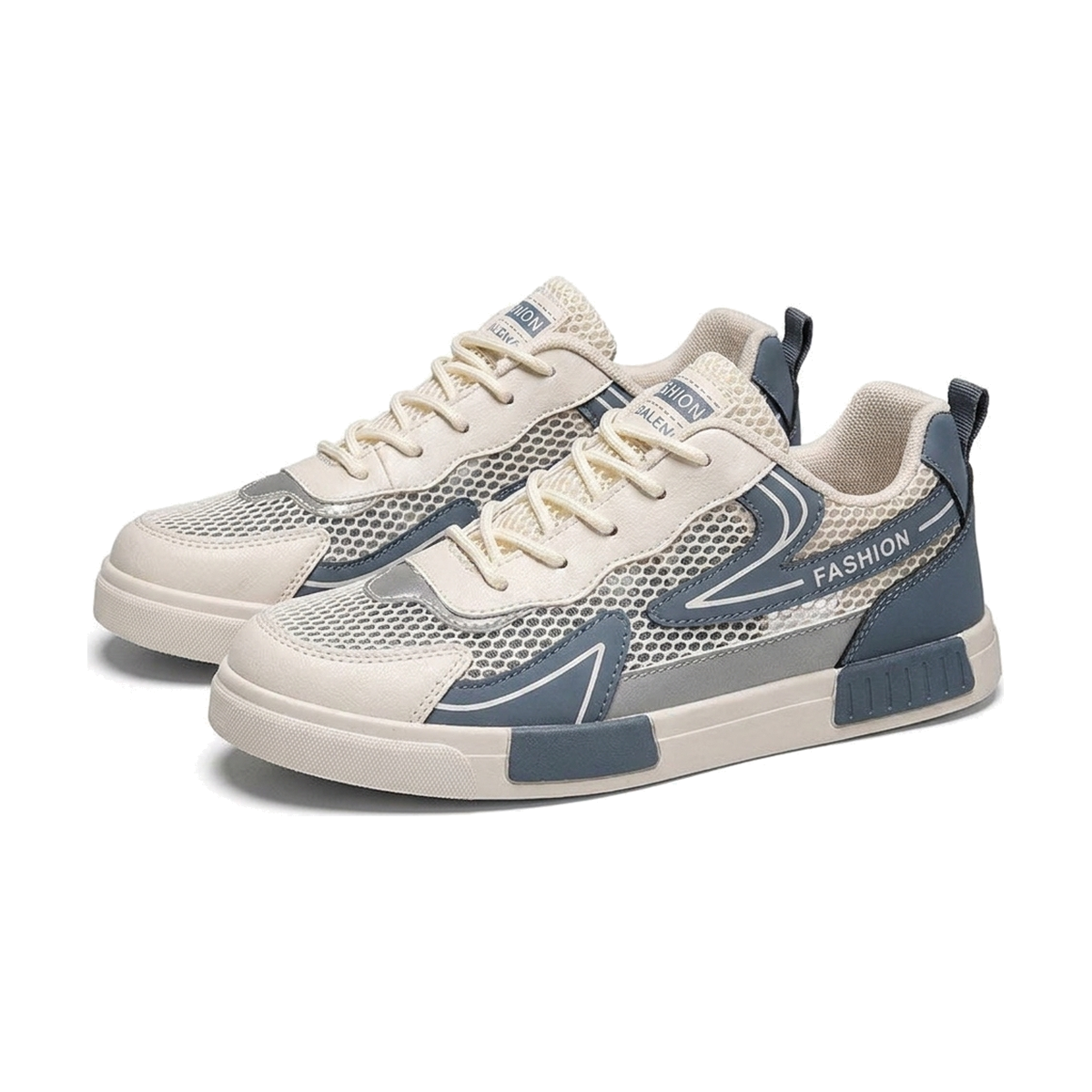 Men's Silver, Cream and Gray Mesh Retro Trainer Sneakers - studio white background