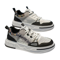 Men's Silver, Gray and Black Mesh Retro Trainer Sneakers - studio white background