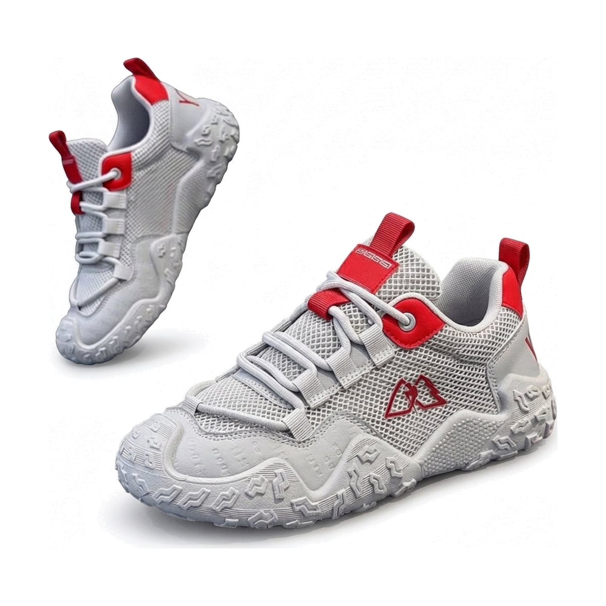 Men's Silver, Green and Navy Mesh Running Sneakers - studio white background