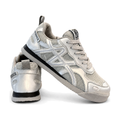 Men's Silver Mesh Retro Running Sneakers - studio white background