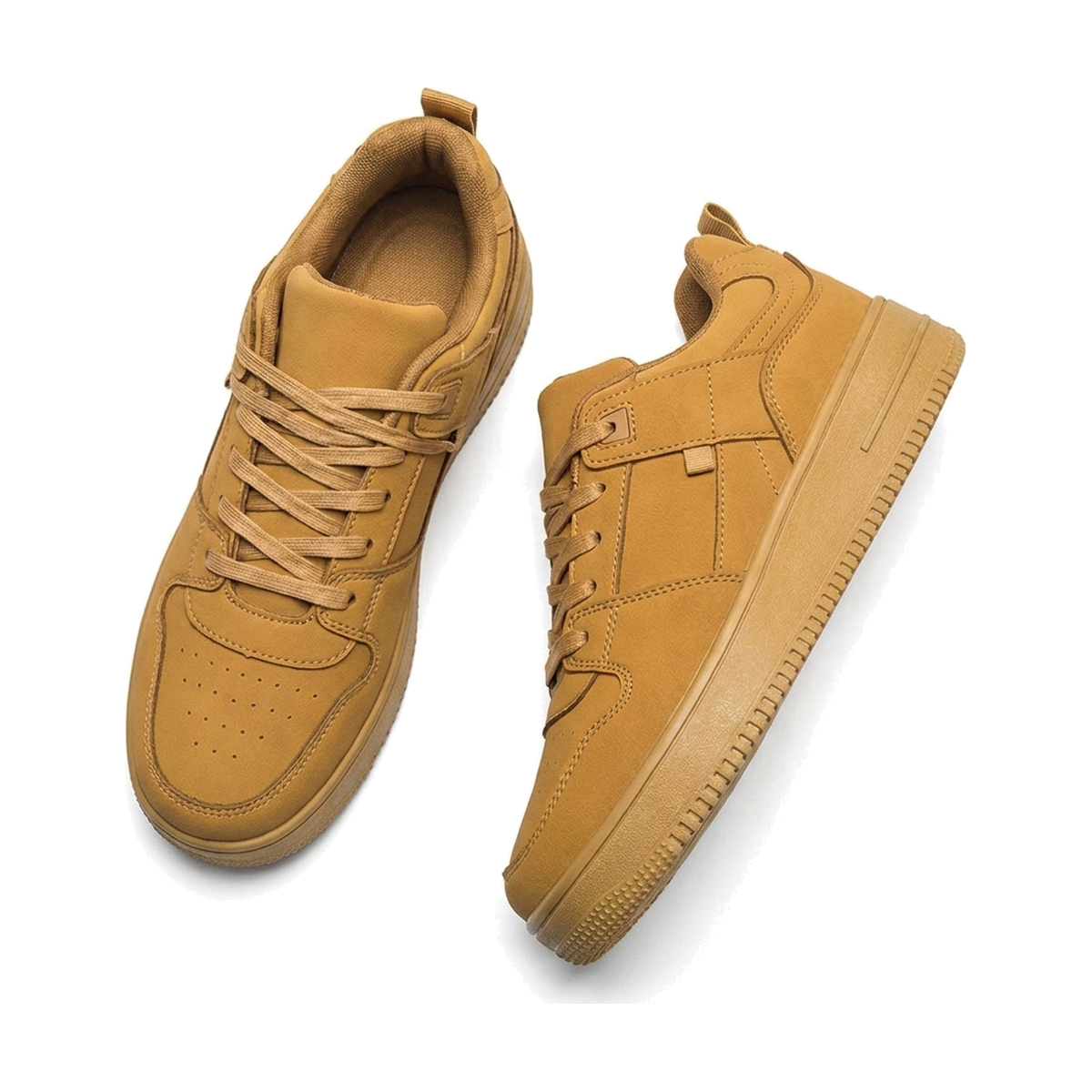 Men's Tan, Silver and Brown Platform Retro Retro Trainer Sneakers - studio white background
