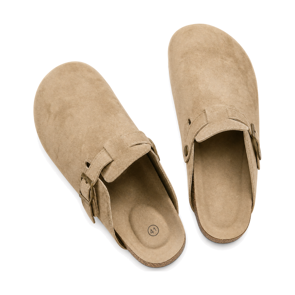 Men's Taupe Backless Casual Mules - studio white background