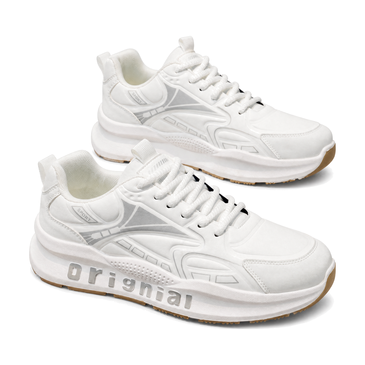 Men's Triple White Chunky Platform Sneakers - studio white background