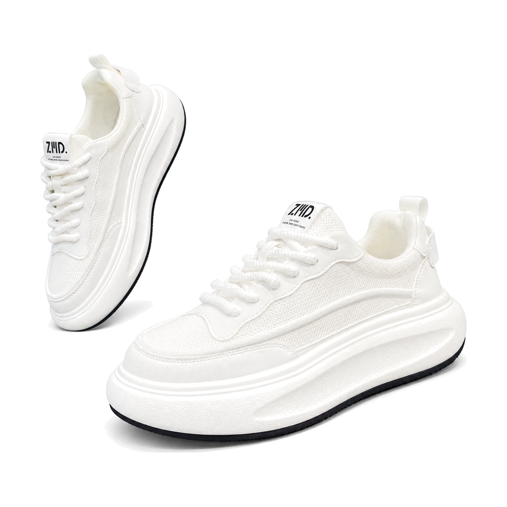 Men's Triple White Mesh Platform Sneakers - studio white background