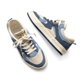 Men's White and Blue Canvas Low-Top Sneakers - studio white background