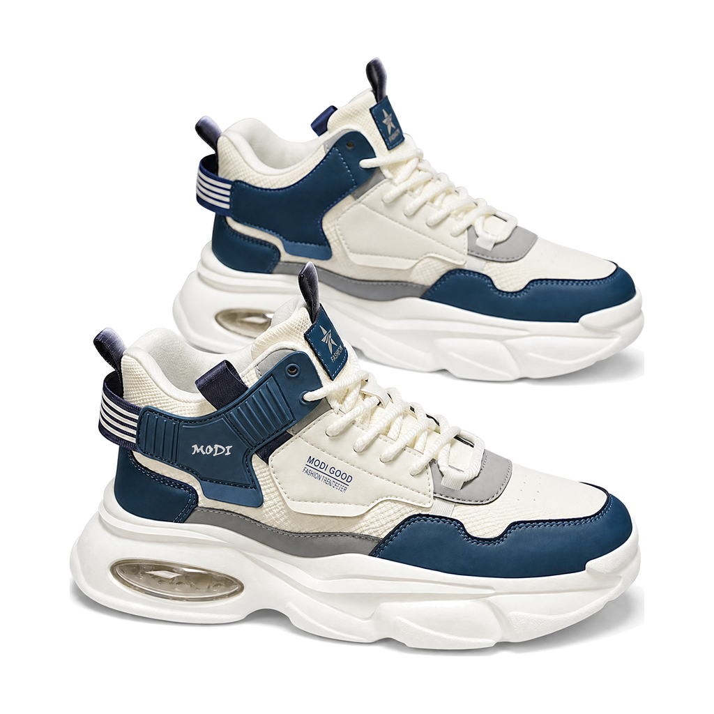 Men's White and Navy High-Top Platform Runners - studio white background