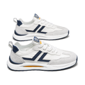 Men's White and Navy Retro Trainer Sneakers - studio white background