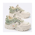 Men's White, Beige and Cream Mesh Platform Casual Sneakers - studio white background