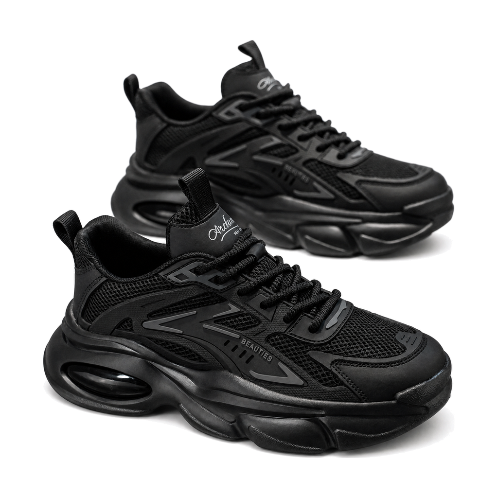 Men's White, Black and Navy Mesh Casual Sneakers - studio white background