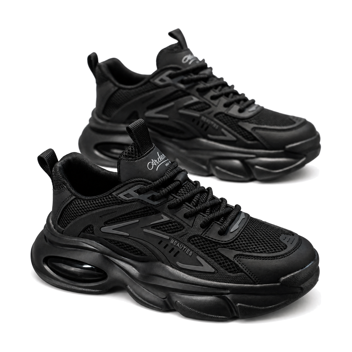 Men's White, Black and Navy Mesh Casual Sneakers - studio white background