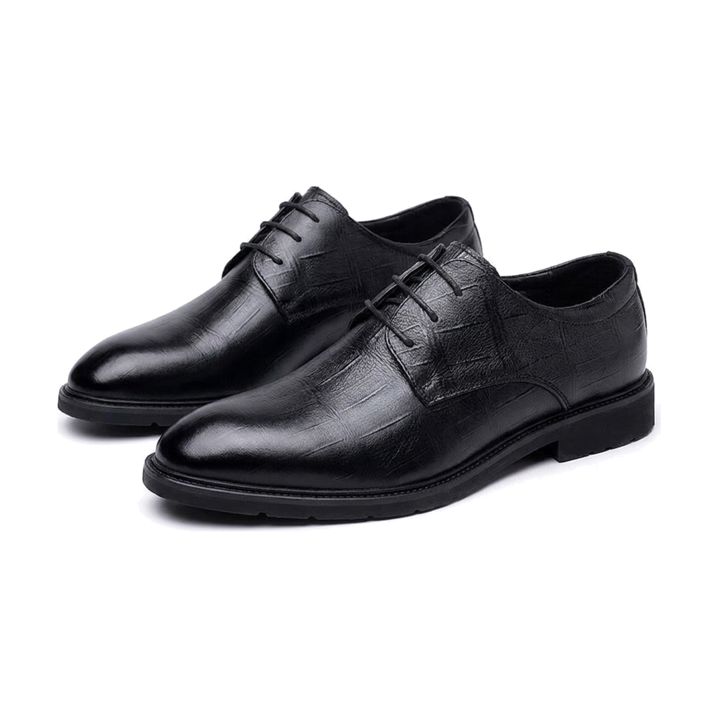 Men's White, Black and Silver Dress Shoes - studio white background