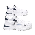 Men's White, Black and Silver Mesh Platform Casual Sneakers - studio white background