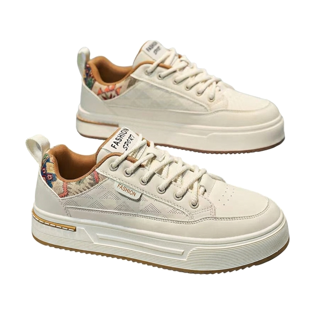 Men's White, Cream and Beige Retro Retro Trainer Sneakers - studio white background