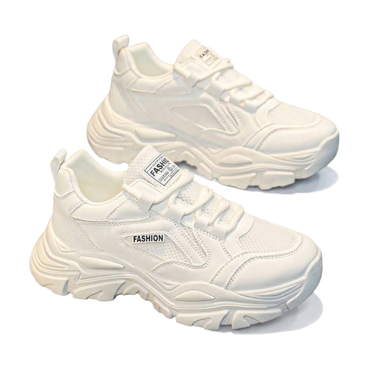 Men's White, Cream and Silver Mesh Platform Casual Sneakers - studio white background