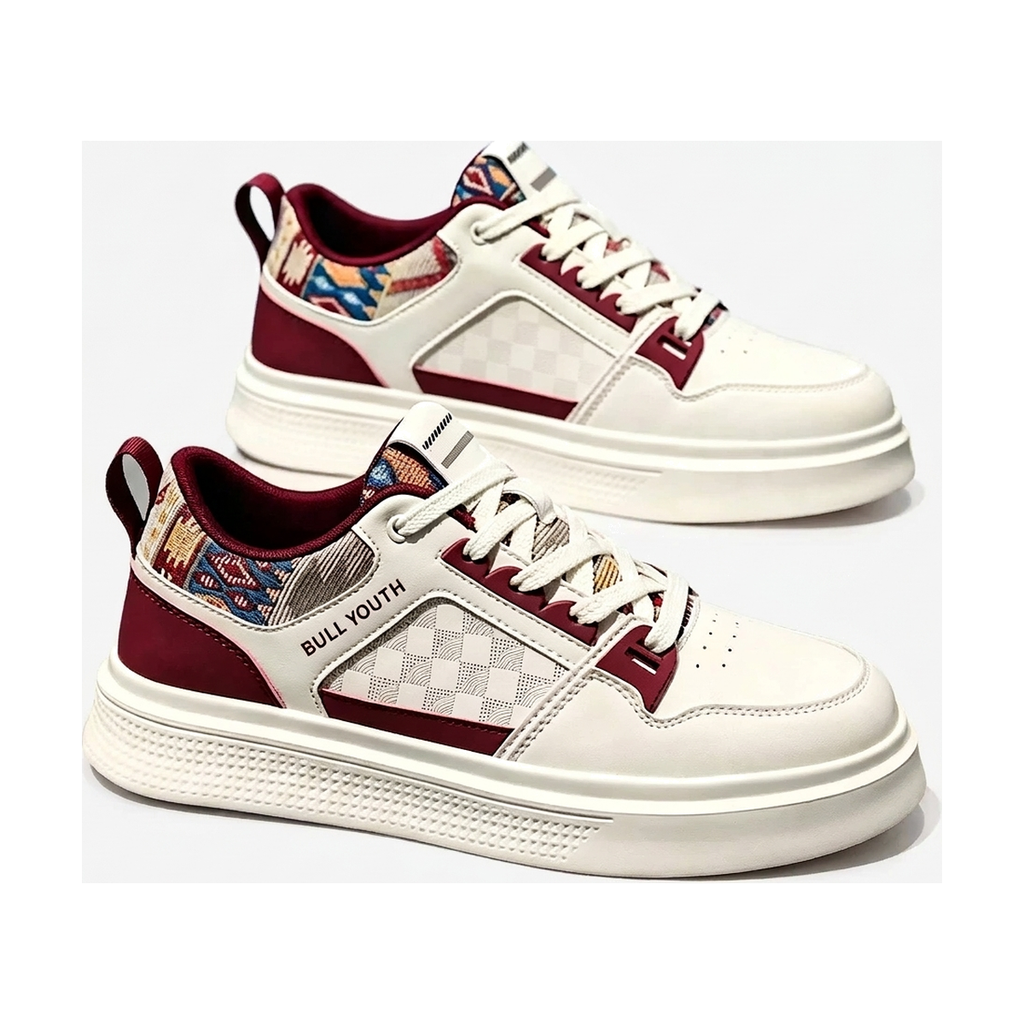 Men's White, Cream and Silver Platform Retro Trainer Sneakers - studio white background