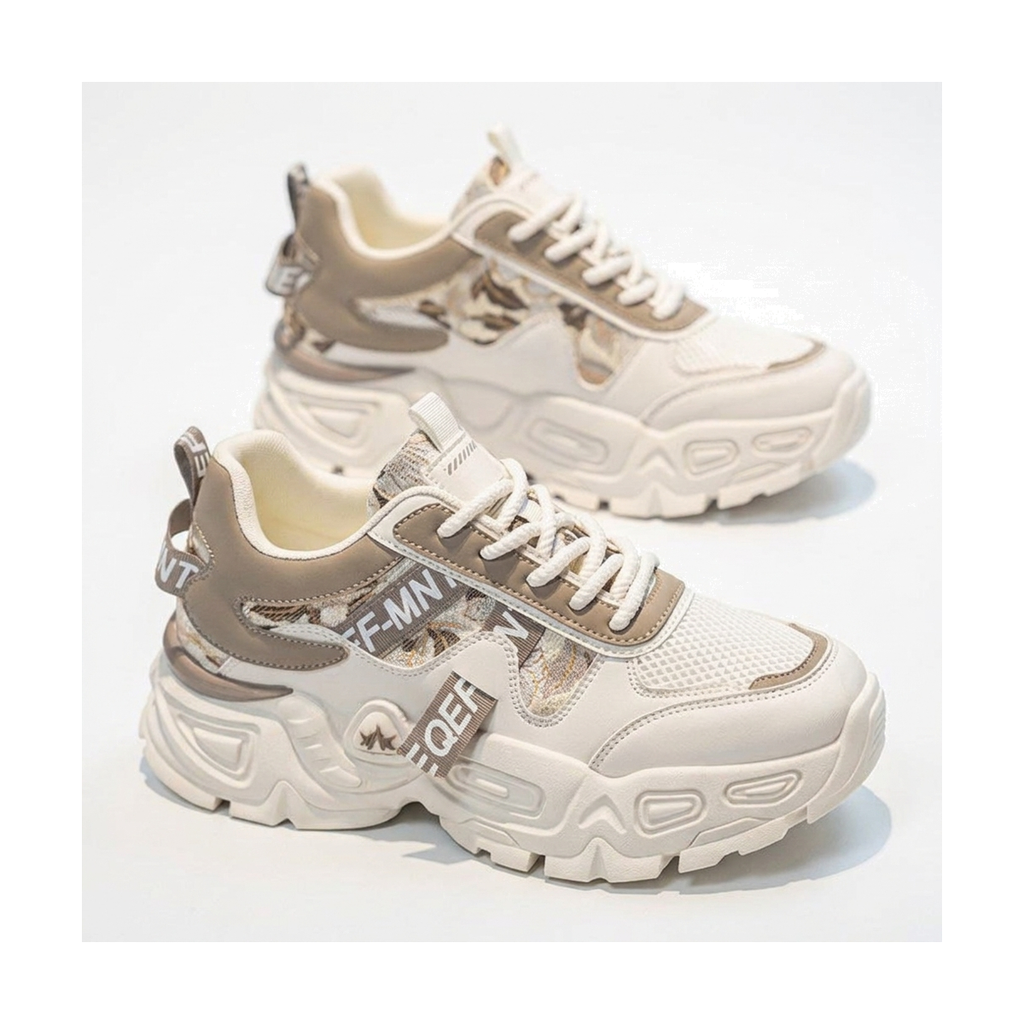 Men's White, Cream and Silver Platform Running Sneakers - studio white background