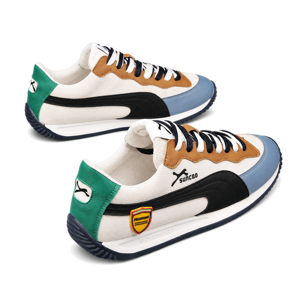 Men's White Multi-Color Retro Low-Top Sneakers - studio white background