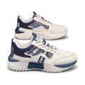 Men's White, Navy and Cream Platform Running Sneakers - studio white background