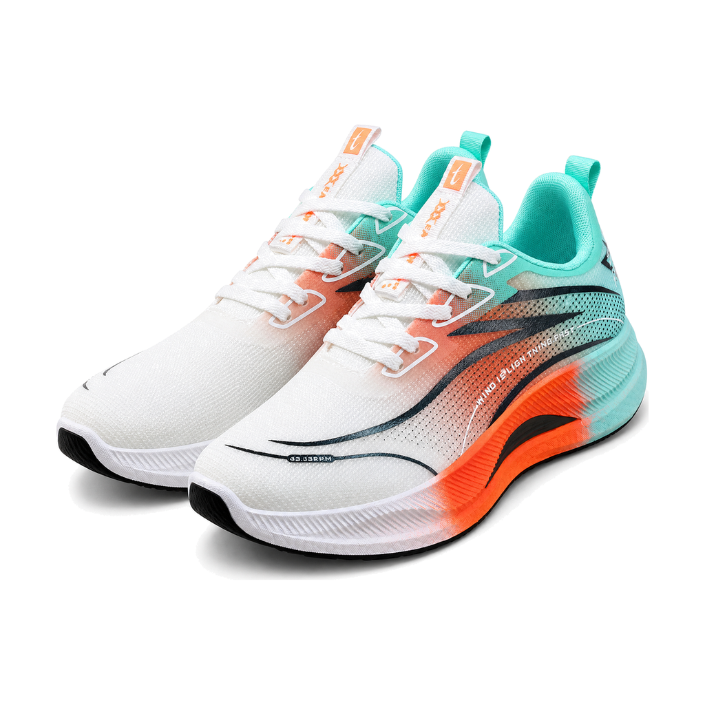 Men's White, Navy and Silver Mesh Running Sneakers - studio white background