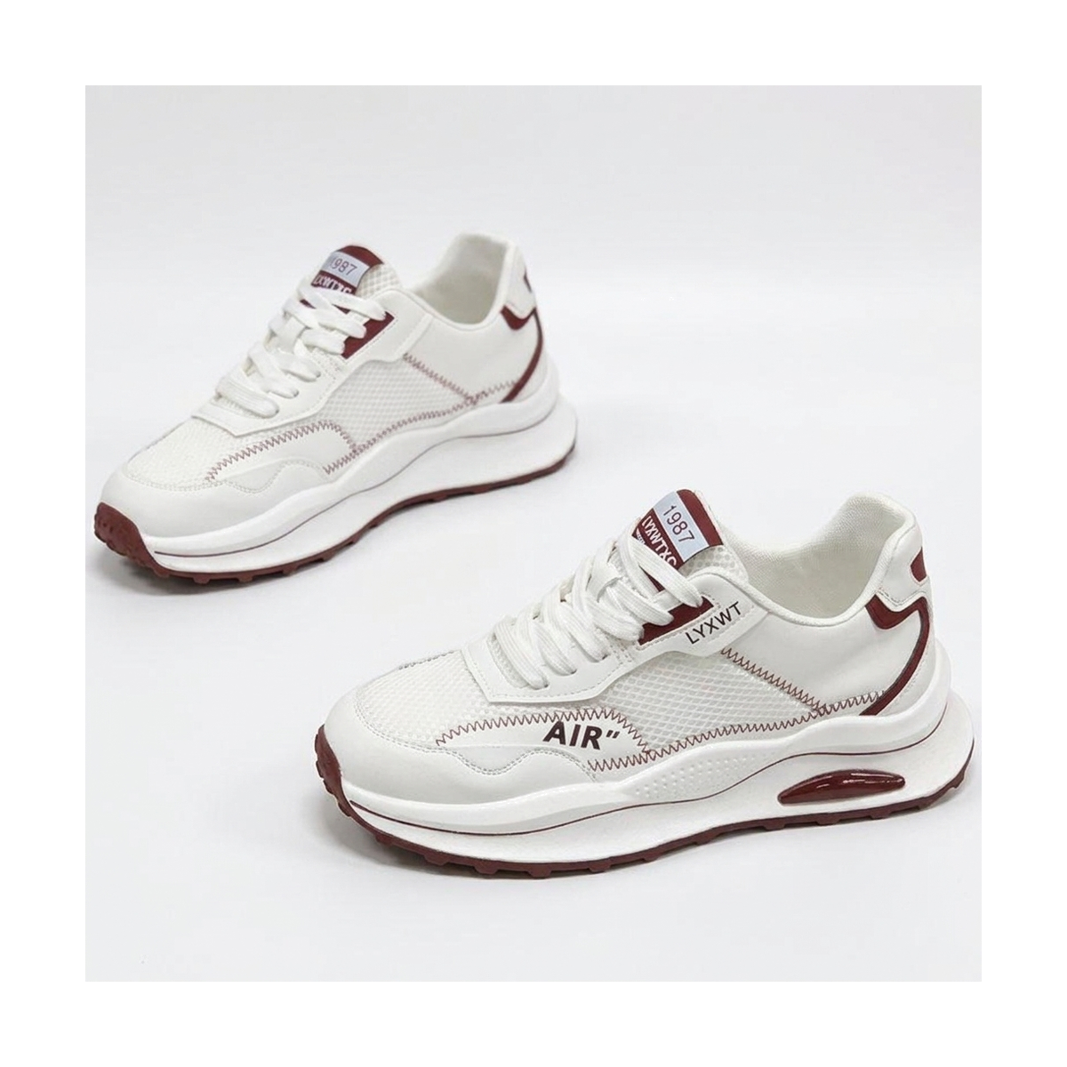 Men's White, Olive and Silver Mesh Platform Casual Sneakers - studio white background