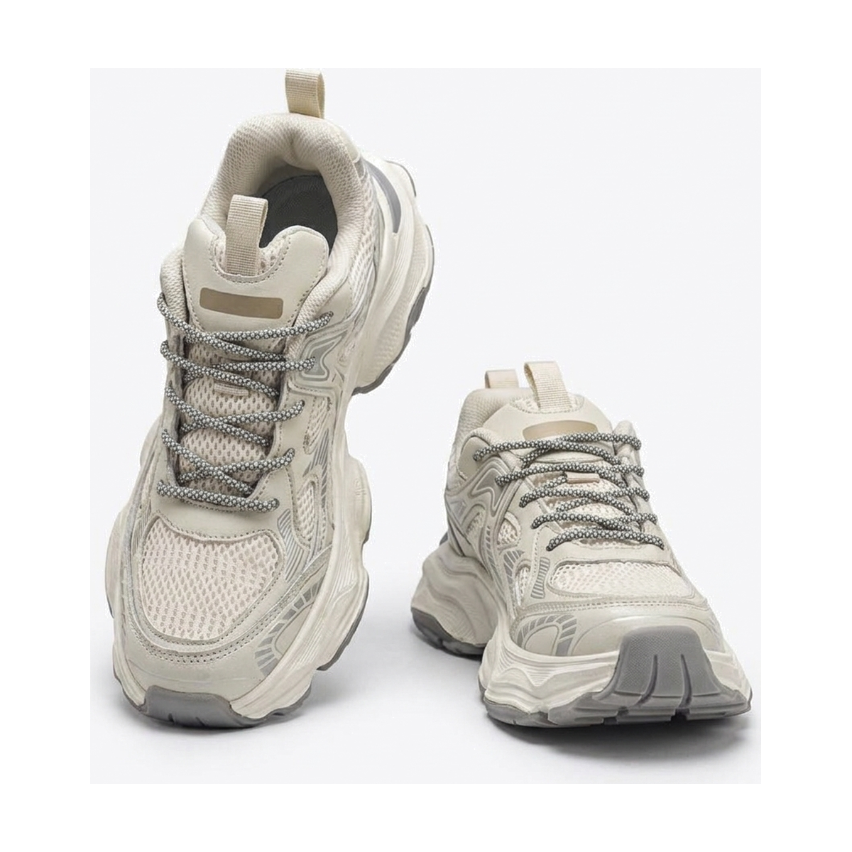 Men's White, Silver and Black Mesh Platform Casual Sneakers - studio white background
