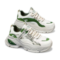 Men's White, Silver and Cream Mesh Platform Casual Sneakers - studio white background