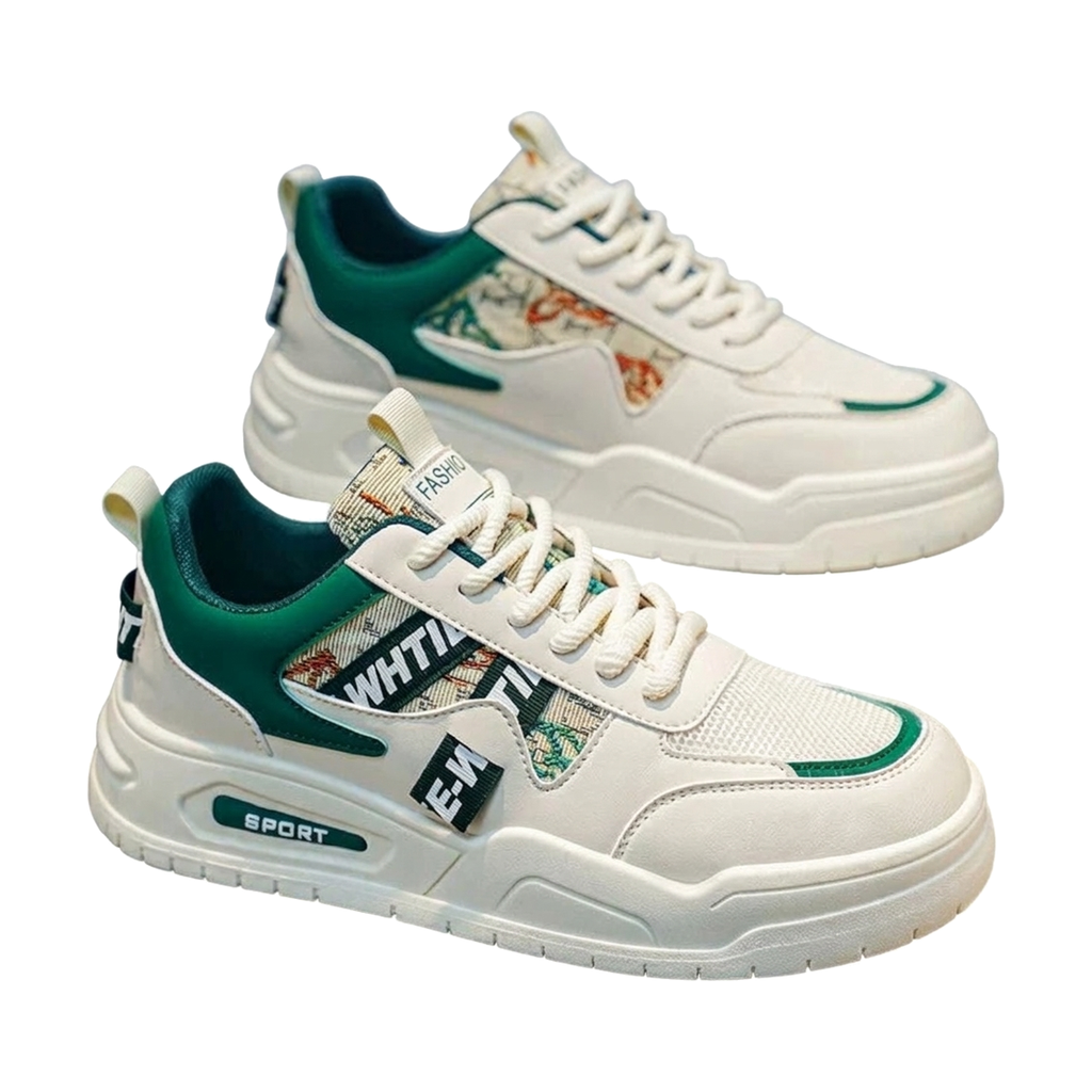 Men's White, Silver and Cream Mesh Platform Retro Trainer Sneakers - studio white background