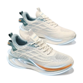 Men's White, Silver and Cream Mesh Platform Running Sneakers - studio white background