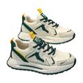 Men's White, Silver and Cream Mesh Platform Running Sneakers - studio white background
