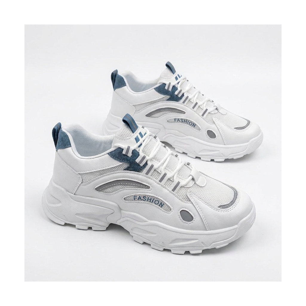 Men's White, Silver and Cream Mesh Platform Running Sneakers - studio white background