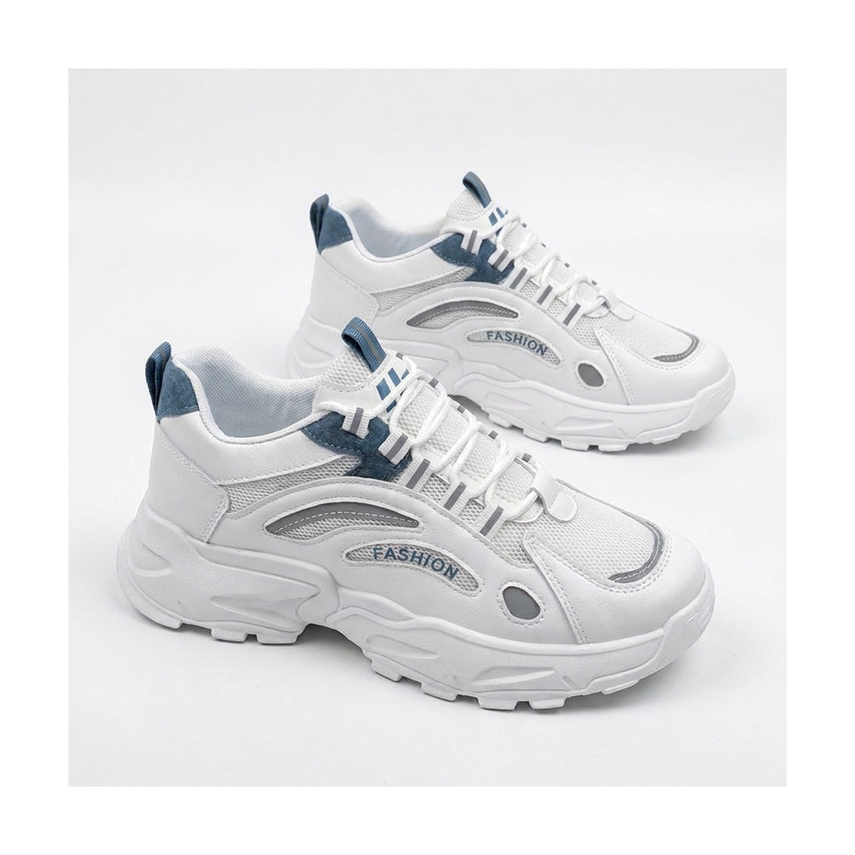 Men's White, Silver and Cream Mesh Platform Running Sneakers - studio white background