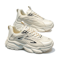 Men's White, Silver and Cream Mesh Platform Running Sneakers - studio white background