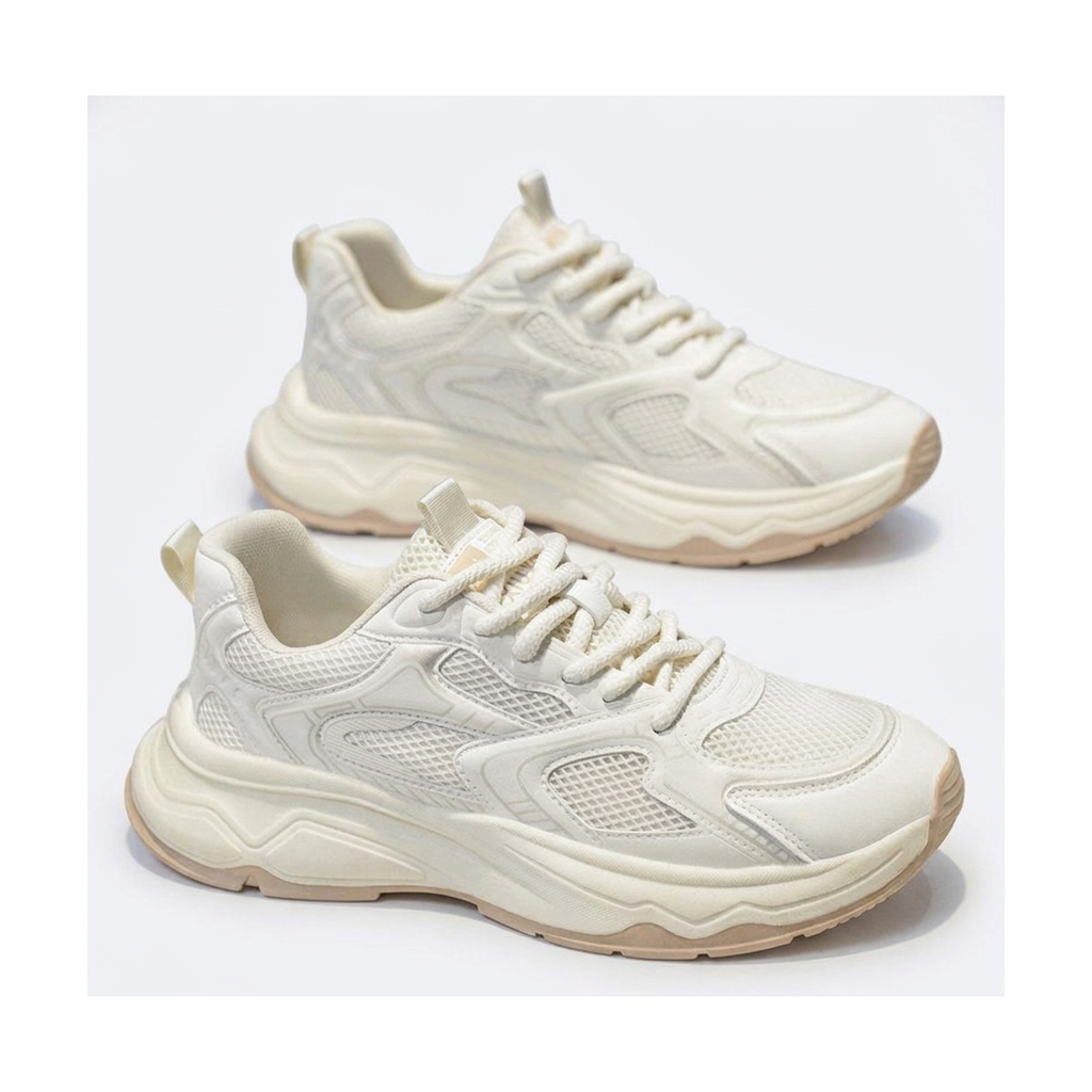 Men's White, Silver and Cream Mesh Running Sneakers - studio white background