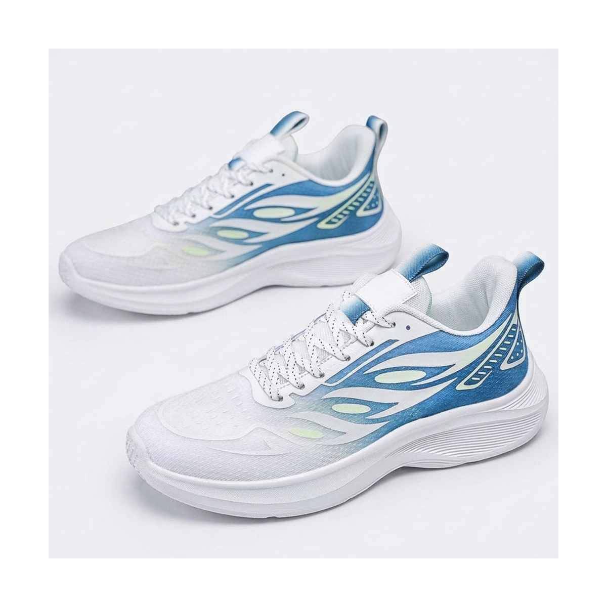 Men's White, Silver and Gray Mesh Running Sneakers - studio white background